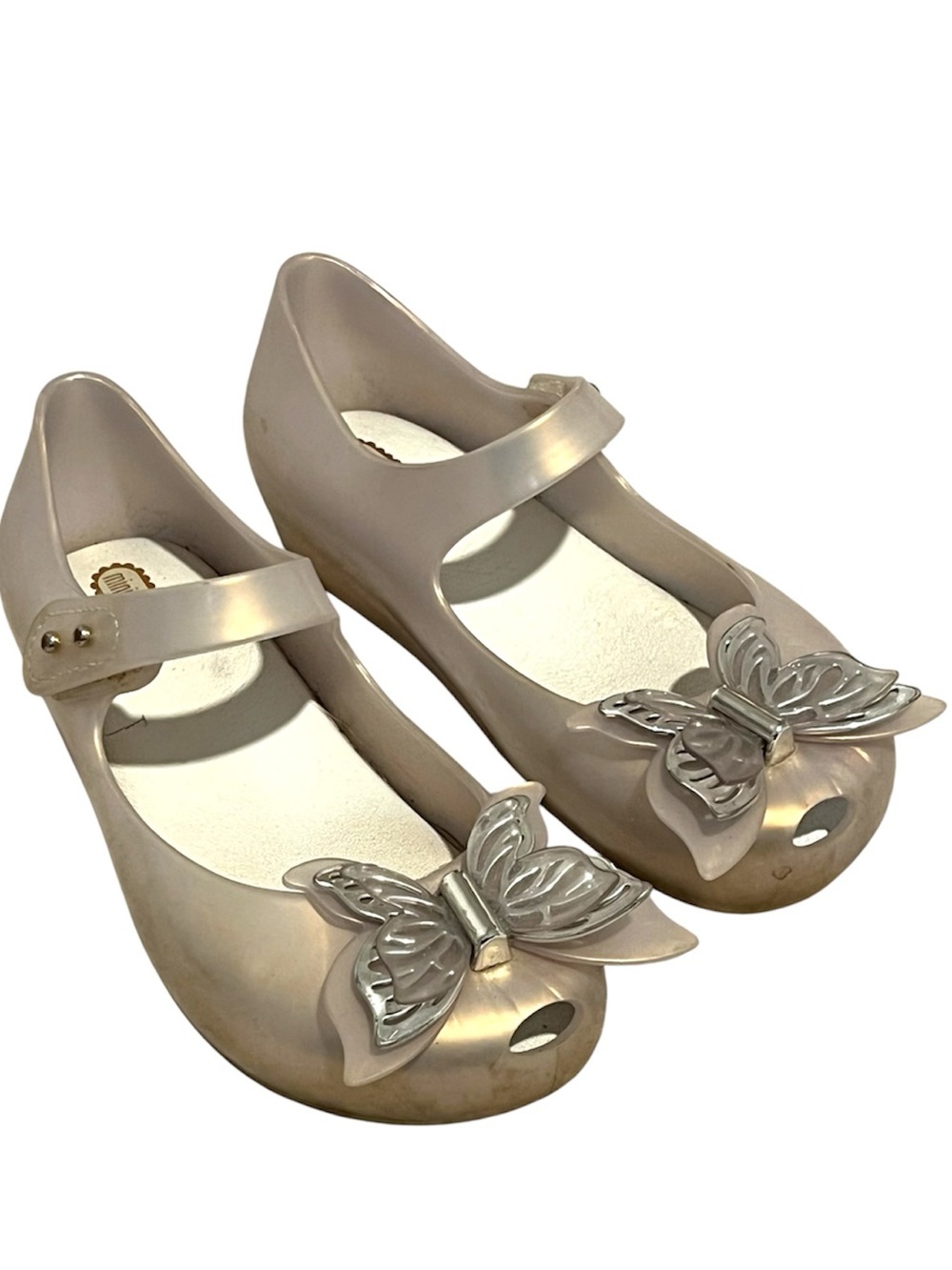 Mini Melissa Metallic Pearl Pink Butterfly Mary Jane Sandals